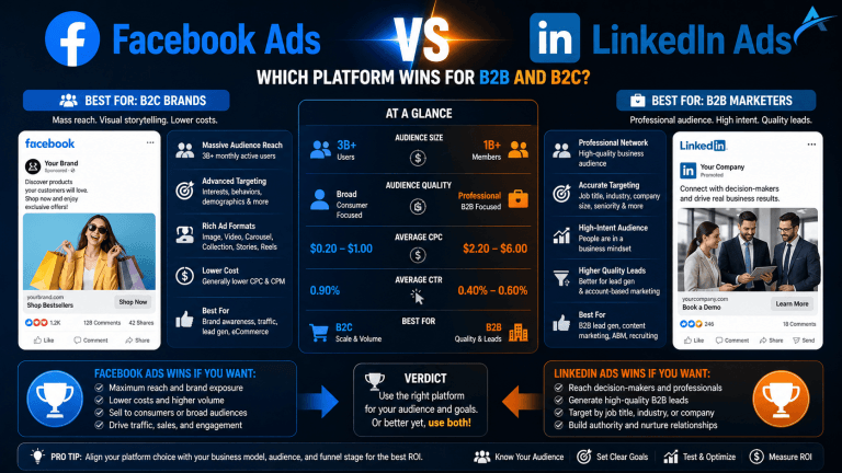 Facebook Ads vs LinkedIn Ads: Which Platform Wins for B2B and B2C?