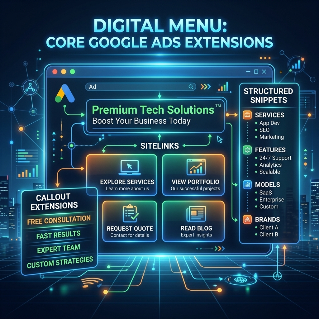 Core Google Ads Extensions Sitelinks Callouts